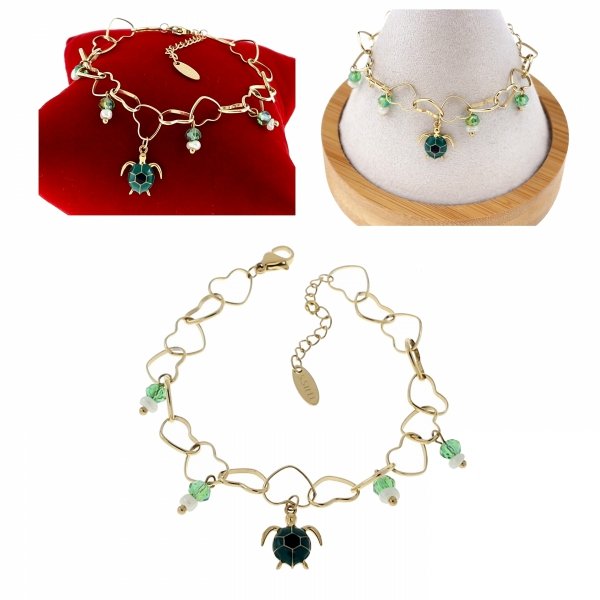 2216 Bransoletka złota 17+3 stal chirurgiczna 316L nierdzewna żółw