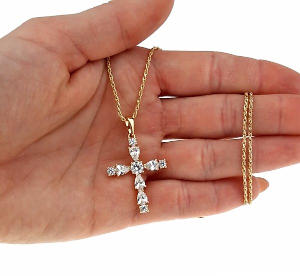 3604 Złota zawieszka cyrkonie pozłacana 18k Xuping krzyżyk 