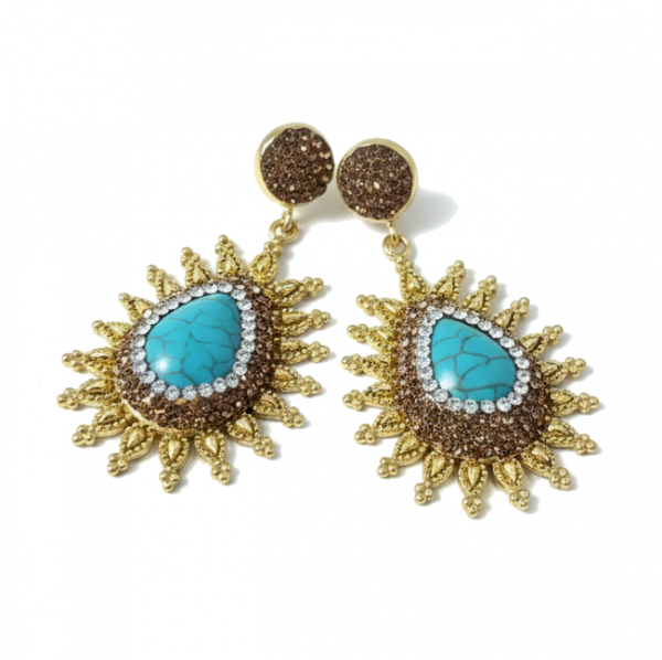 1938j Kolczyki złote pozłacane wiszące 14k kamień naturalny turkus