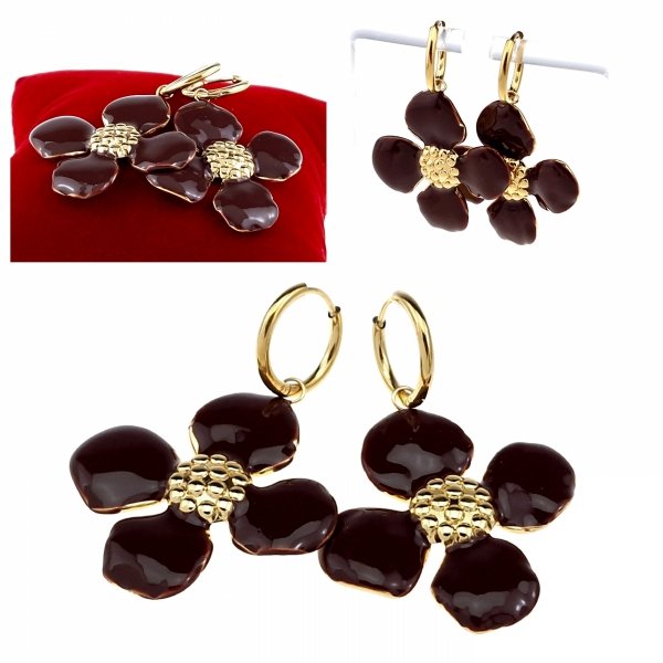 2067 Kolczyki złote stal chirurgiczna 316L nierdzewna wiszące celebrytki kwiatki