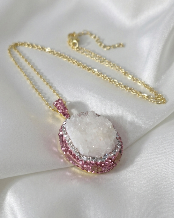 1879a Naszyjnik kamień naturalny kwarc 45+5cm pozłacany 14k