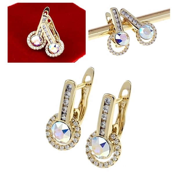 2989 Kolczyki złote pozłacane cyrkonie wiszące 14K Xuping Austrian Crystal