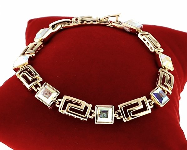 2563 Bransoletka elegancka Austrian Crystal złota cyrkonie 19,5cm pozłacana 14k Xuping wzór grecki