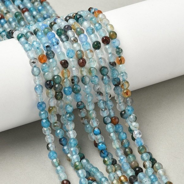 2193 Agat fasetowany okrągły kamień naturalny 4mm pasmo 38cm