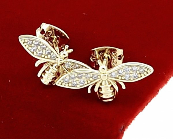 2130 Kolczyki złote pozłacane wtyczki 14K cyrkonie 