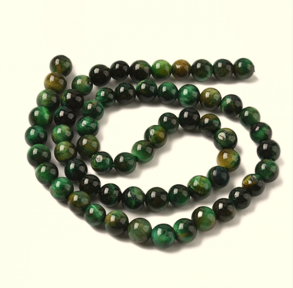 2541 Koraliki naturalne tygrysie oko 6mm okrągłe, zielone otwór: 1,2mm 