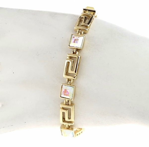 2563 Bransoletka elegancka Austrian Crystal złota cyrkonie 19,5cm pozłacana 14k Xuping wzór grecki