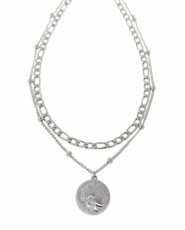 2794 Srebrny naszyjnik podwójny 40-45+5cm stal chiurgiczna 316L nierdzewna