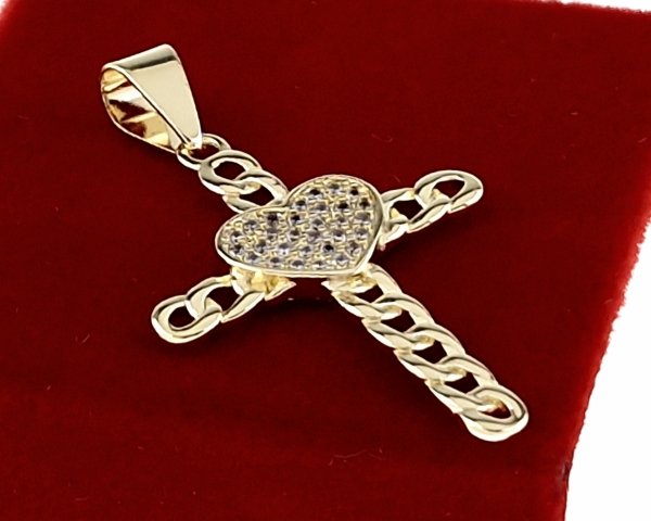1935k Złota zawieszka błyszcząca pozłacana 14k krzyż