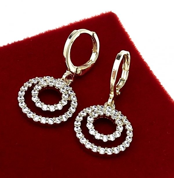 2353 Kolczyki złote pozłacane wiszące 14K cyrkonie