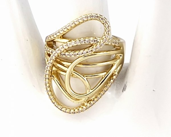 4224 Pierścionek złoty zaręczynowy błyszczący cyrkonie pozłacany 14k