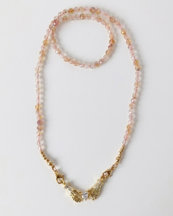 1628i Złoty łańcuszek cytryn kamień naturalny 43cm stal chirurgiczna nierdzewna naszyjnik