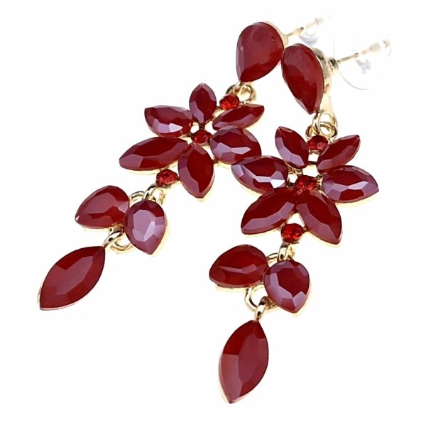 933e Kolczyki złote pozłacane wiszące 14K cyrkonie kwiatki