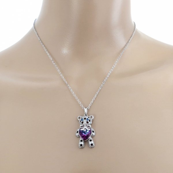 4771 Srebrny naszyjnik 40+5cm pozłacany białym złotem Swaro Austrian Crystal miś