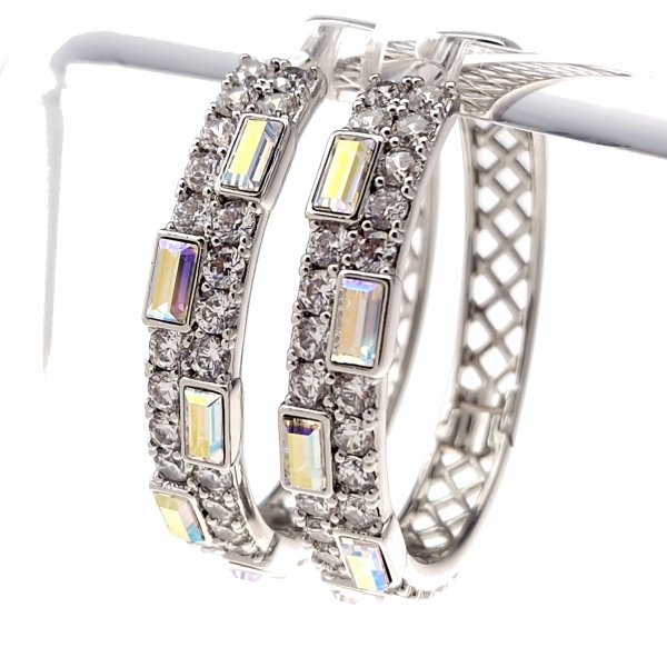 3862 Kolczyki srebrne pozłacane białym złotem wiszące koła 3,5cm Austrian Crystal