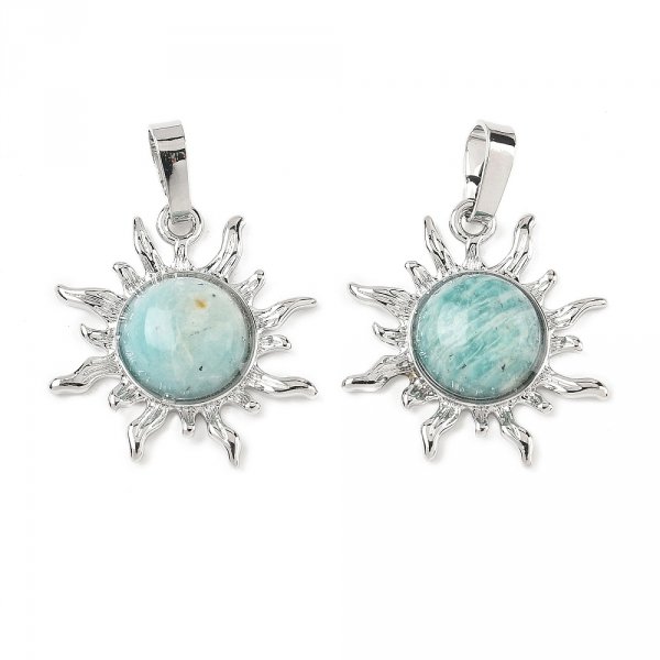 2325f Zawieszka srebrna mosiężna amazonit kamień naturalny słońce