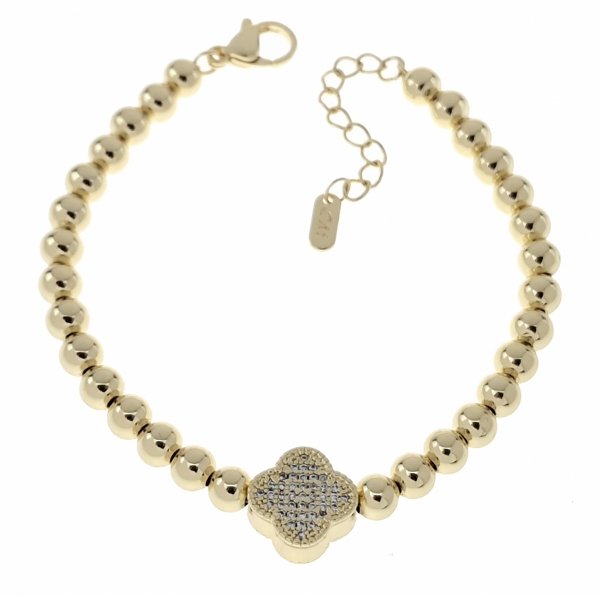 3739 Bransoletka elegancka złota 17+3cm pozłacana 14k cyrkonie koniczyna marokańska