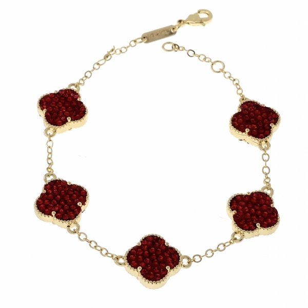 1454 Bransoletka elegancka złota 18+2cm pozłacana 14k cyrkonie koniczyna marokańska