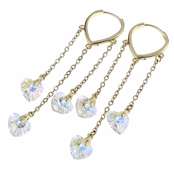 0129 Kolczyki złote pozłacane Austrian Crystal wiszące 14K cyrkonie Xuping 