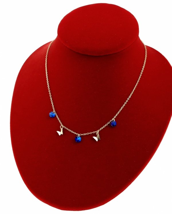 649a Złoty łańcuszek Austrian Crystal 42+5 naszyjnik pozłacany 14K Xuping motylki