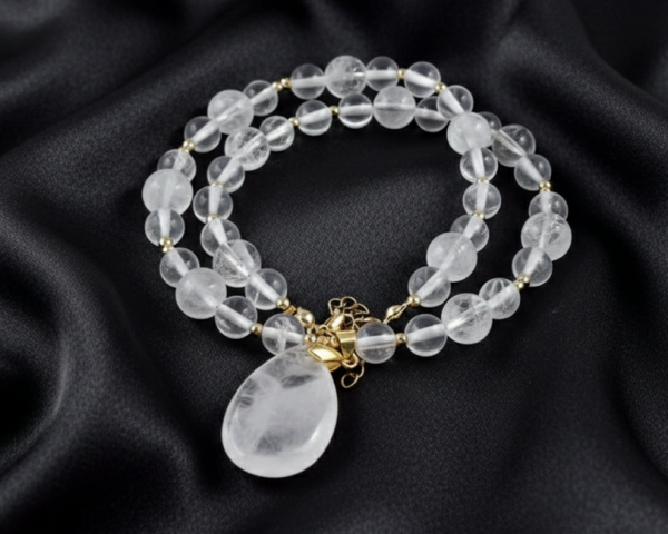 3267 Naszyjnik naturalny kamień kryształ górski 45+5cm stal chirurgiczna 