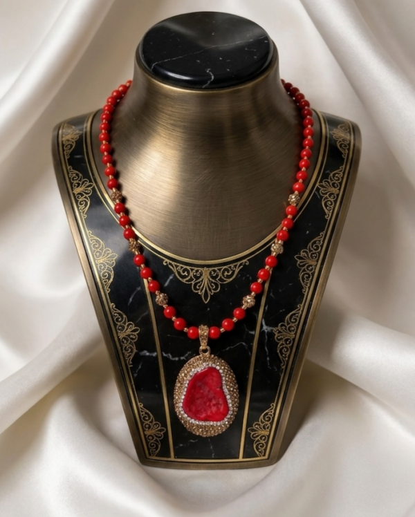 1741 Naszyjnik zloty kamień naturalny CZERWONY HOWLIT 60cm  biżuteria królewska