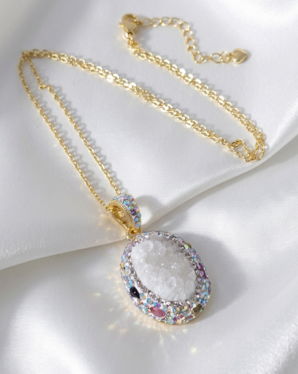 4368 Naszyjnik kamień naturalny kwarc 45+5cm pozłacany 14k