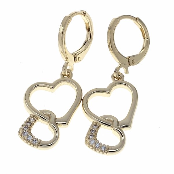 791 Kolczyki złote pozłacane wiszące 14K serce cyrkonie