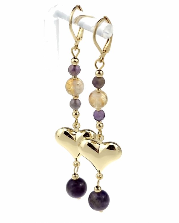 180 Kolczyki złote stal chirurgiczna wiszące cytryn ametyst kamień naturalny