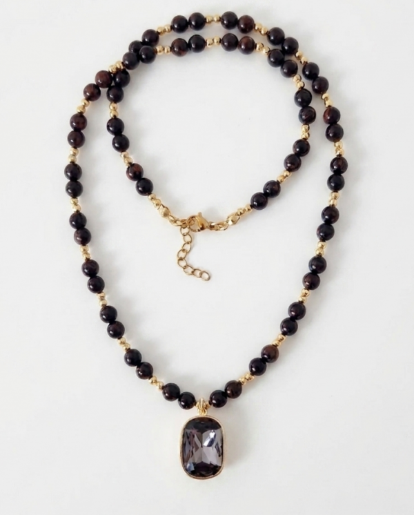 1935f Naszyjnik turmalin kamień naturalny 50+5cm stal chirurgiczna nierdzewna 