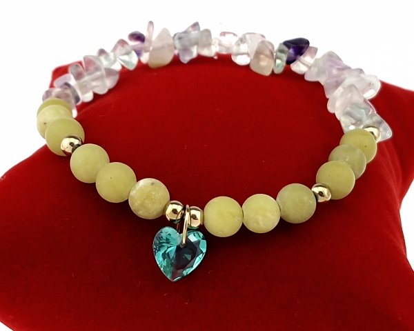 3734k Bransoletka fluoryt jadeit zielony kamień na gumce jubilerskiej 