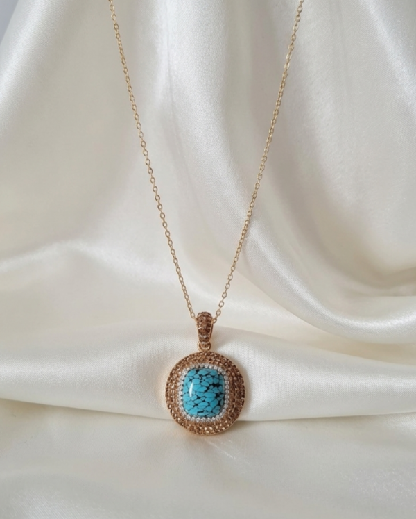 1915a Naszyjnik złoty magnezyt kamień naturalny 44+5cm 14k  pozłacanypo