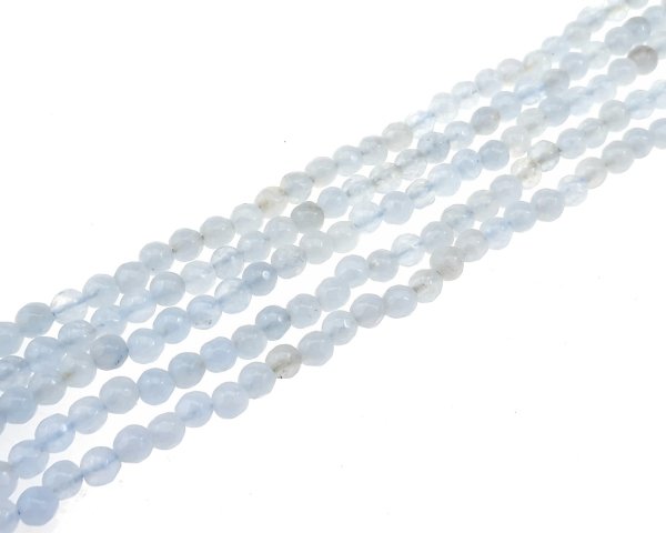 sz48 Nici koralików barwiony naturalny biały jadeit, okrągłe, fasetowane, duchowo białe, 5,5~6,2 mm, otwór: 1 mm, około 65~66 sztuk