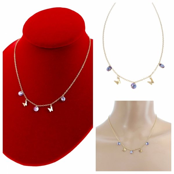 3970 Złoty łańcuszek Austrian Crystal 42+5 naszyjnik pozłacany 14K Xuping motylki