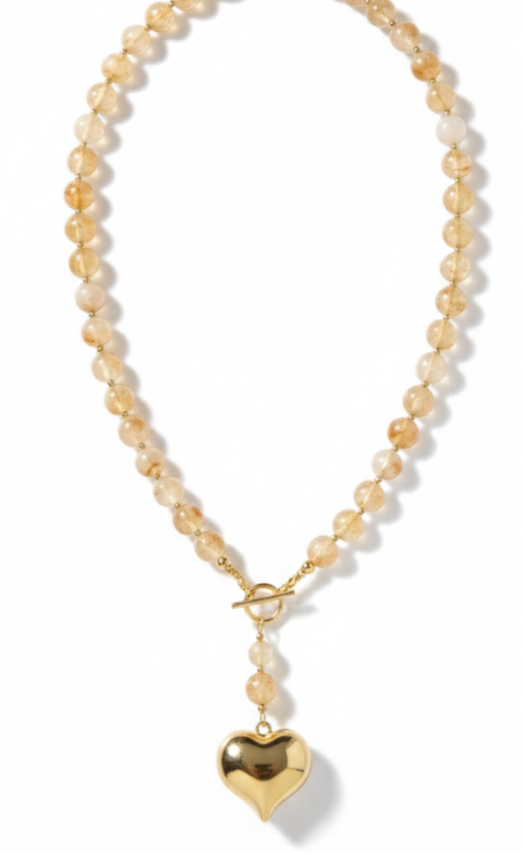 3734a Złoty łańcuszek cytryn kamień naturalny 60cm stal chirurgiczna nierdzewna naszyjnik