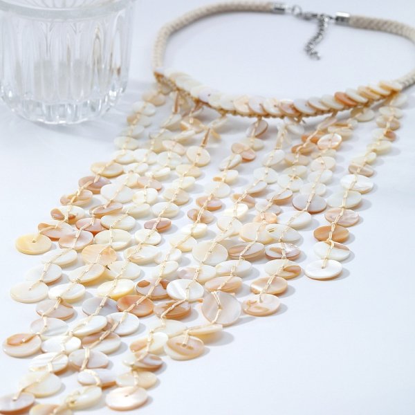 x01 Naszyjnik sznurek bawełniany, długi chwost 45+5cm boho