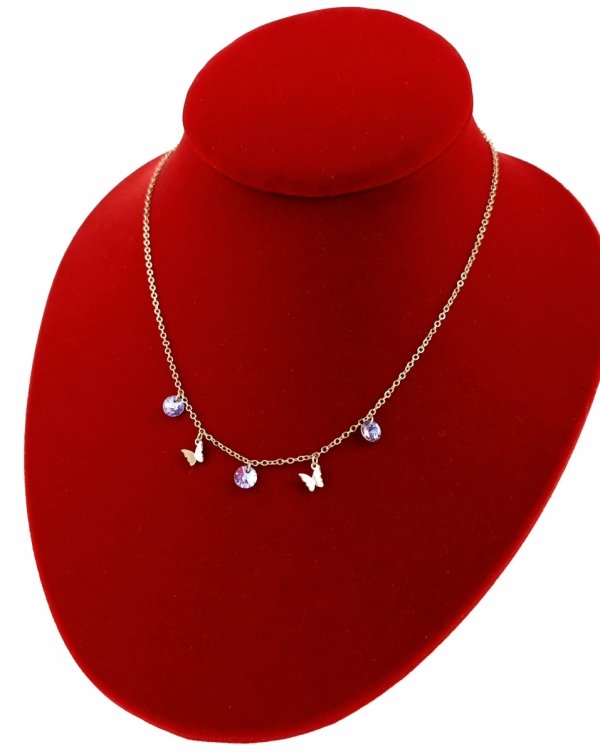 3970 Złoty łańcuszek Austrian Crystal 42+5 naszyjnik pozłacany 14K Xuping motylki