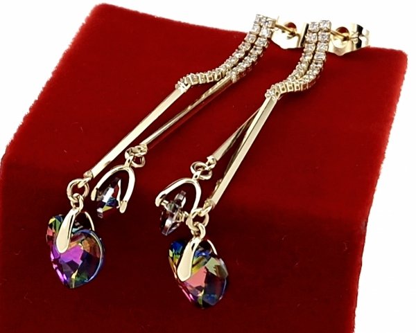 060 Kolczyki złote pozłacane Austrian Crystal wiszące 14K cyrkonie Xuping serce