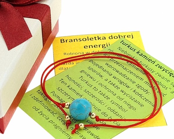e74 Bransoletka dobrej energii - turkus kamień naturalny sznurek