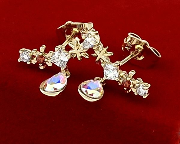 4734 Kolczyki złote pozłacane Austrian Crystal wiszące 14K cyrkonie Xuping 