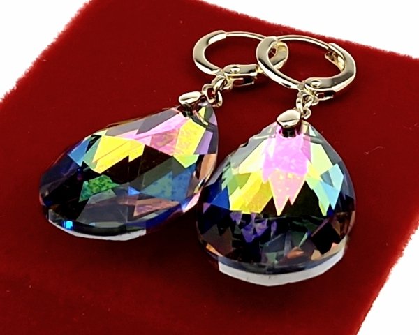 4679 Kolczyki złote pozłacane cyrkonie wiszące 14K Xuping Austrian Crystal