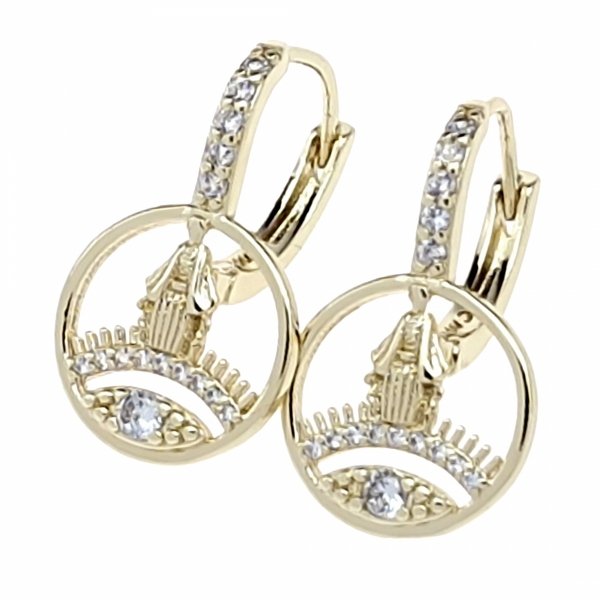 310d Kolczyki złote pozłacane wiszące 14K cyrkonie 