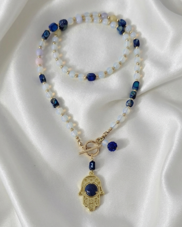 530c Naszyjnik opal, jaspis cesarski kamień naturalny 52cm stal chirurgiczna nierdzewna 