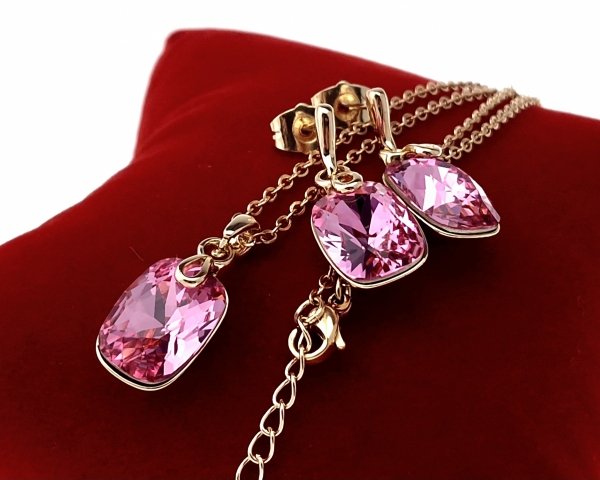 2488 Komplet kolczyki, naszyjnik 40+5cm pozłacany 18k Swaro Austrian Crystal