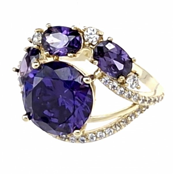 1570 Pierścionek złoty zaręczynowy błyszczący cyrkonie pozłacany 14k