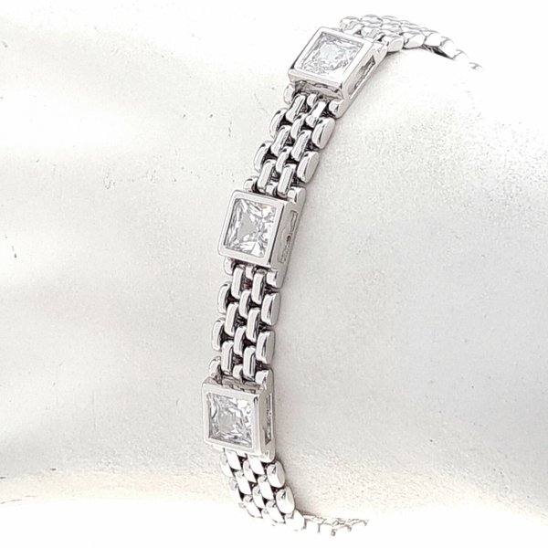 4595 Bransoletka srebrna cyrkonie 19cm pozłacana białym złotem Xuping 
