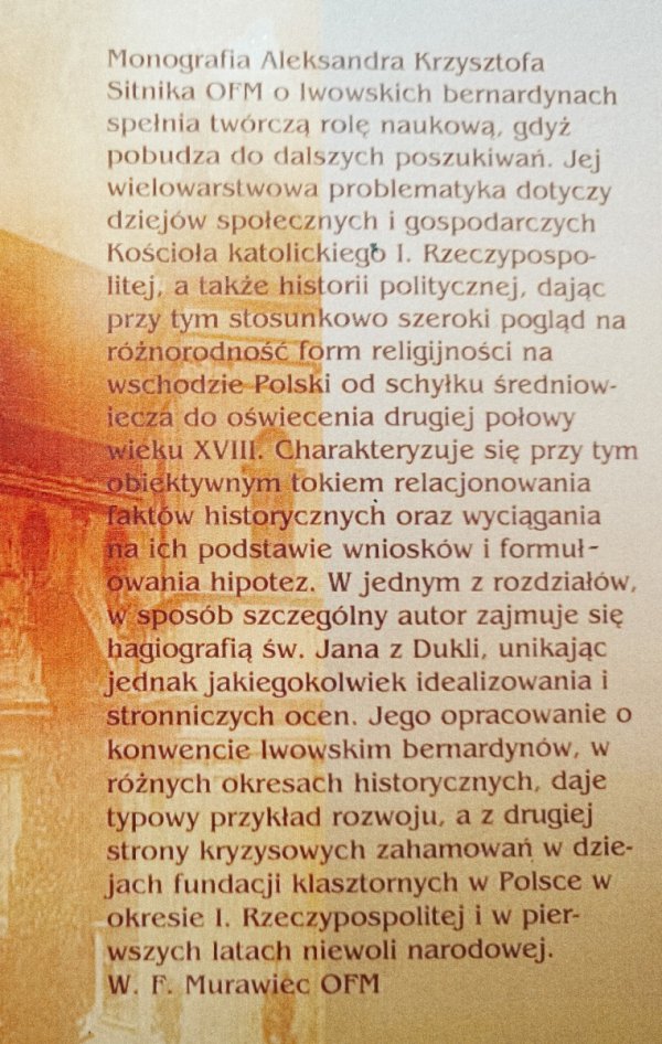 Krzysztof Aleksander Sitnik Bernardyni lwowscy [dedykacja autorska]
