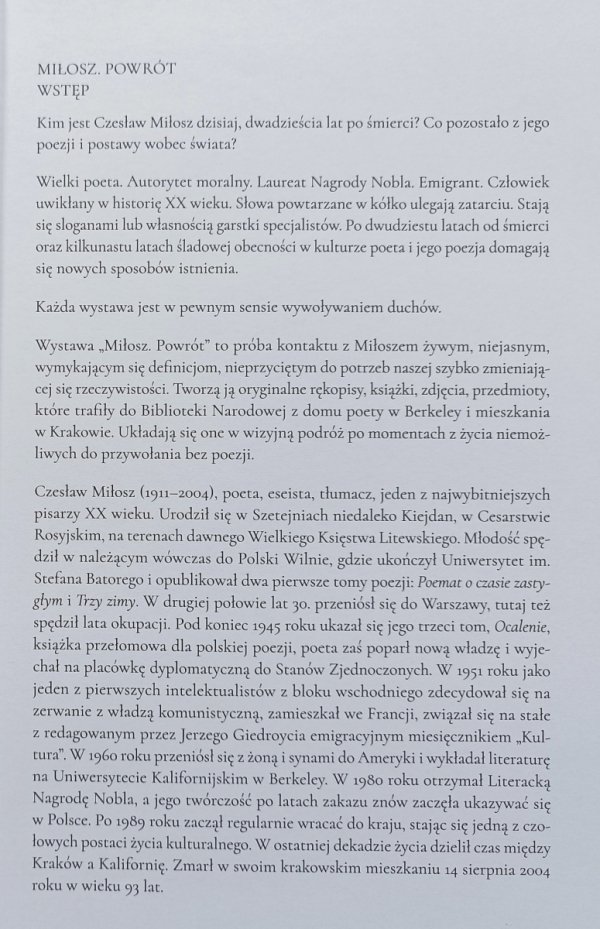 Miłosz. Powrót / katalog wystawy