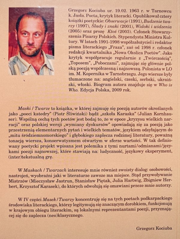 Grzegorz Kociuba Maski / Twarze. Eseje, szkice, recenzje o poezji