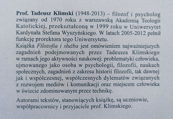 Filozofia i służba: Wokół myśli Tadeusza Klimskiego